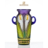 Image 3 : Hand Blown Mexican Painted Cobalt Blue/Yellow Glass Vase Calla Lily Floral Pattern & Art Deco Style.