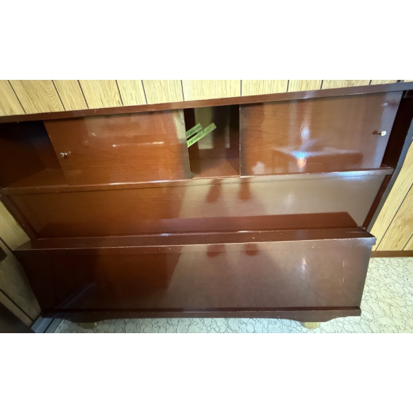 Cherry Walnut Double Bed Headboard w/ Queen Box Spring & Mattress Plus Decorative Pillow Covers 