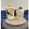 Hand Painted Bird and Fish Snuff Bottles with a Spoon 2.5H, 3H