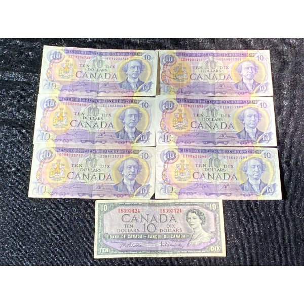 Collection of Several Vintage Canadian Ten-Dollar Bills