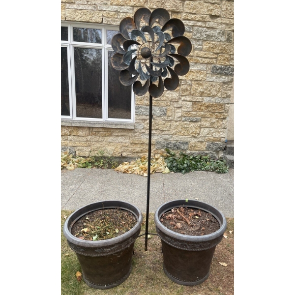 Two Large Decorative Flower Pots w/Large Windmill