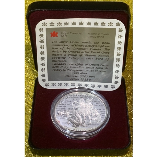 1990 300th Anniversary of Henry Kelsey's Explorations 50% Silver Coin, 23.33 grams