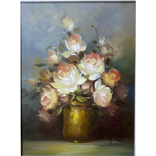 Original Oil Painting on Canvas " Floral Still Life " Artist Signed