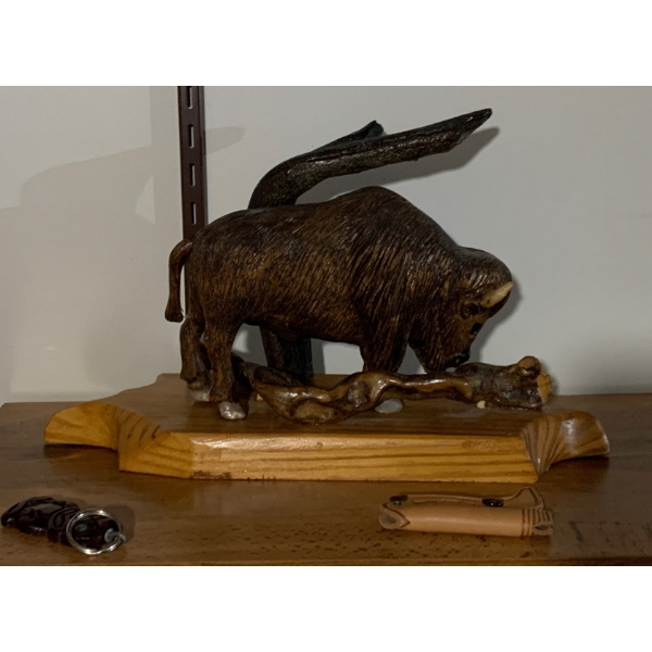 Hand Carved Bison Idol 11L