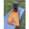 Image 1 : Wall tent, wood heater with vintage Canada post bag to carry it in