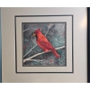 Image 4 : Painting Of A Northern Cardinal Bird Perched On A Snowy Branch 17''*17''INCHES.
