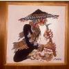 Image 2 : Vintage Asian Styled Hand Painted Fabric Framed  Asian Mid Century