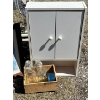 Image 3 :  2 room fans bathroom cabinet little wooden box with vintage milk bottle bottles, & 2 unique art 