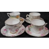 Image 1 : Four Fine Bone China Tea Cups with Matching Saucers, Mixed Floral Designs