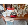 Image 1 : Vintage metal cake carrier, antique pearl, washboard, glass sundae dishes, marble rolling pin & more