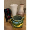 Image 5 : Vintage Home Decor - Oil Lamp, Brass Candle Holders, Decorative Glass, Hand Painted Wood Plates Marg