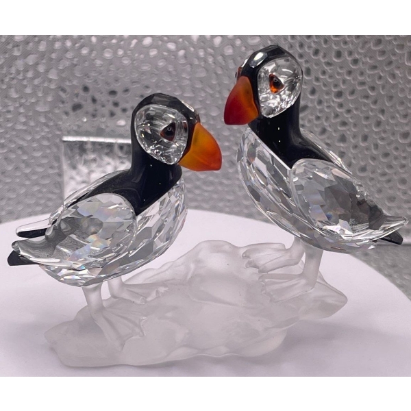 Swarovski Crystal Set of Puffins Standing on Rocks