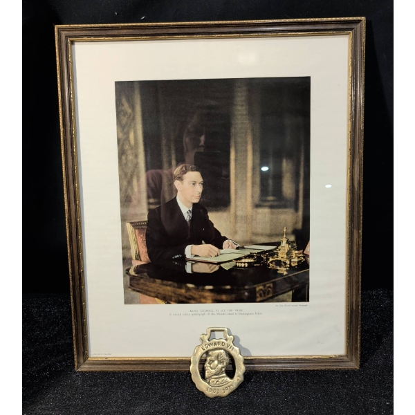 Framed King George VI Photograph with Edward VII Decorative Brass Plaque