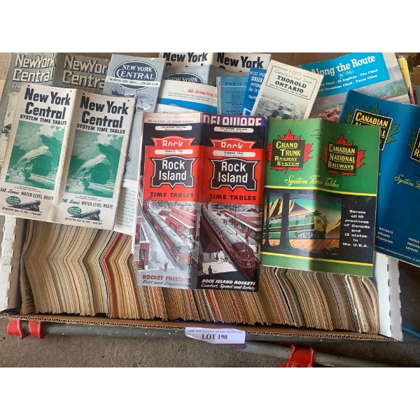 Long Box of Railway Time Tables incl Rock Island, NY Central , Delaware & Hudson & more