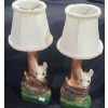 Image 1 : Two Vintage Deer Lamps w/ White Shades 5 W, 3 D, 14 T to Top of Shade 	
