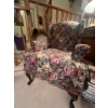 Image 1 : lovely floral high back library chair in amazing condition with wooden legs.
