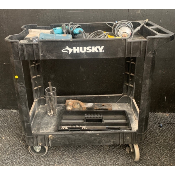 Mobile 'Husky' Tool Cart 34x18x32 & Contents Electric Tools Trailor Hitch & More