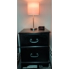 Image 2 : Dark Wood Bedside Table 22x16x26 w/ Pull Cord Lamp & AM/FM Alarm Clock 