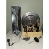 Image 1 : Candlestick Table Lamps, Rectangular Mirror, and Decorative Metal Tray