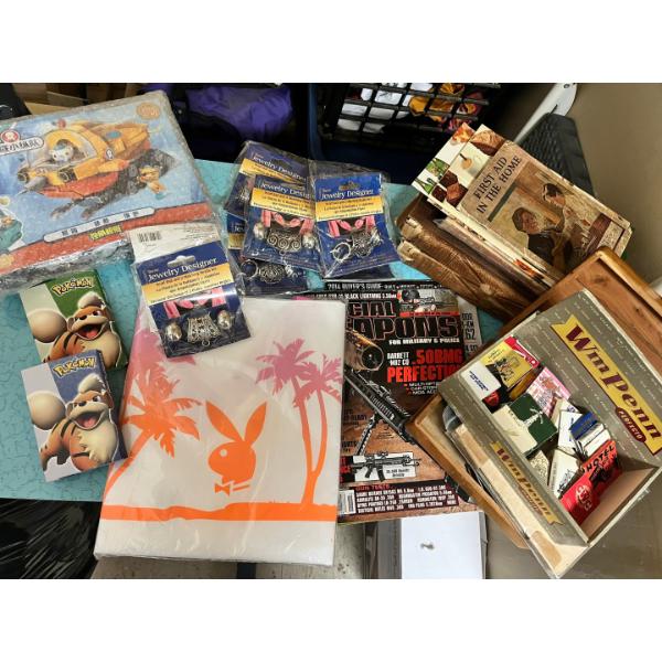 Assortment of matches inside a WM pen, old cigar box small wooden box assortment of vintage boxes, s
