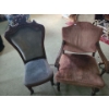 Image 1 : Velvet Upholstered Antique Wood Chairs (Pink 36 T, 24 L,  22 W and Green 44 T, 18 L, 18 W)