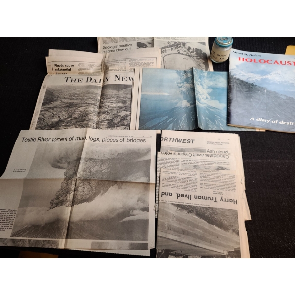 Mount St Helens 1980 Eruption Commemorative Magazine, Ash and Newspaper Articles