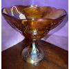 Image 2 : Vintage Indiana Pedestal Style Fruit Bowl + Marigold Carnival Glass Serving Bowl