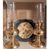 Image 1 : 2 Hurricane Style Brass Lamps w/ Royal Winton Decorative Floral Plate 