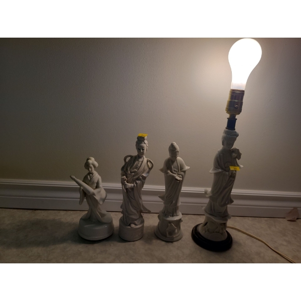 Porcelain figures and lamp 