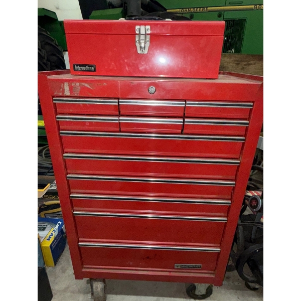 International Mechanics Multi-Drawered Rolling Tool Chest w/Top Box Basic Tools in Small Box