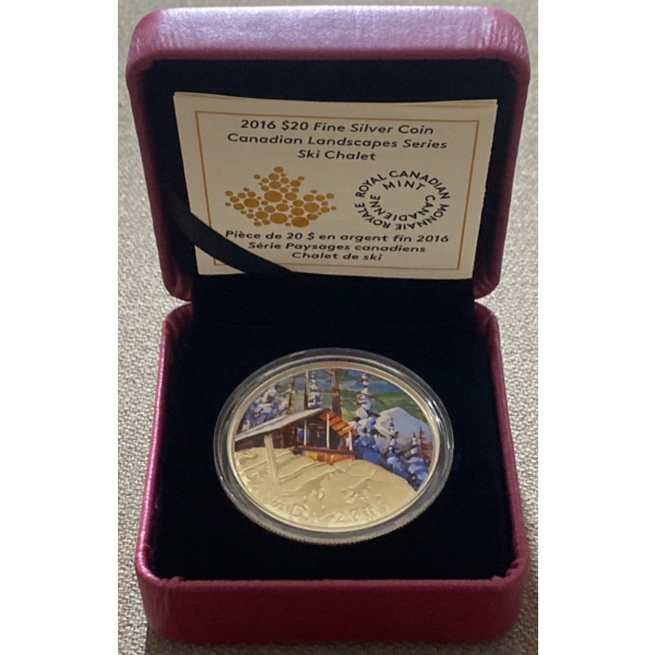 2016 $20 Ski Chalet Fine Silver Coin 31.83 Grams