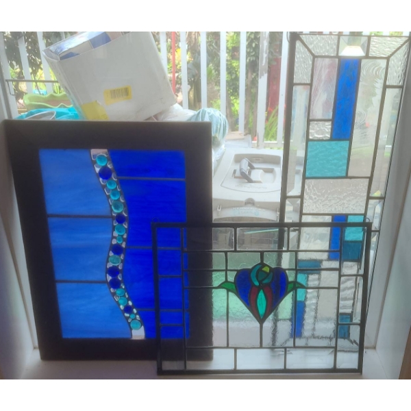 Four Framed Stained Glass Art Panels