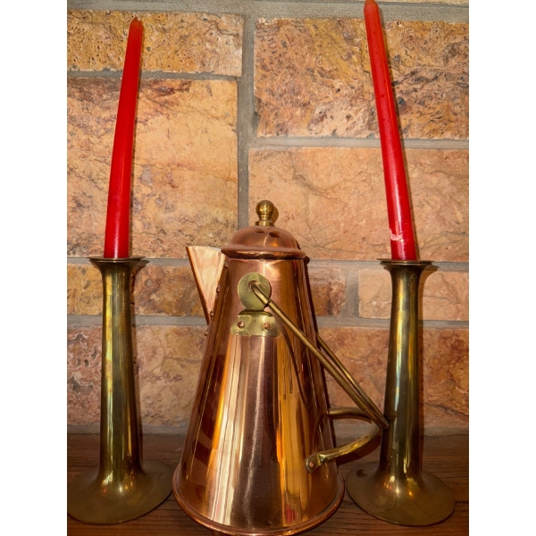 Vintage Copral Copper Coffee/Tea Pot/Kettle w/Brass Handle