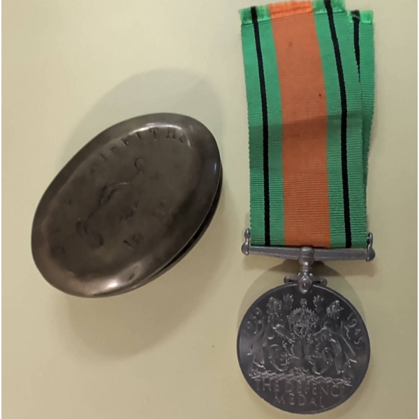 WWII Defense Medal with Ribbon and Engraved Metal Case