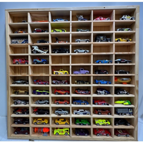 Large Collection of Hot Wheels (2001) in a Wooden Display Frame