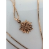 Image 2 : Stamped 10k Yellow Gold Extra Long Necklace Sun Pendant and Carved Bone Charm