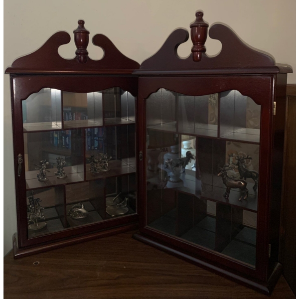 Pair of Mahogany Display Cabinets 12x22 w/ Assorted Smalls