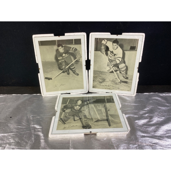 Three Vintage Hockey Photographs Featuring Players in Action