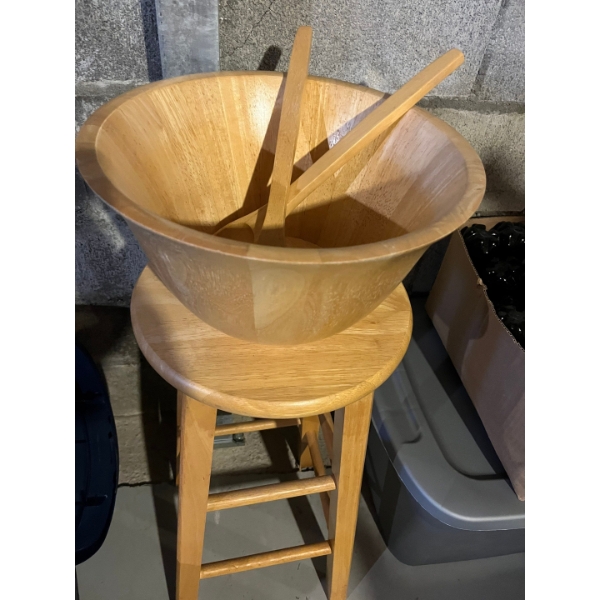 Caesar salad, mixing bowl and stand.