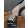 Image 2 : Pair of Beautiful Hand Carved Horns w Bird Designs.  Larger Horn 5 1/2 w, 12 h, 3 1/2 d