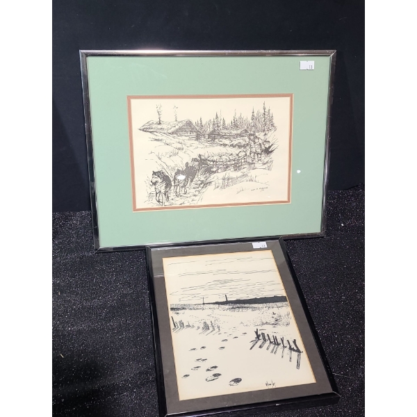  Hudson's Bay Post, Artist: Don J. Cardinal, 14.5 x 11.5 and Footprints 8.5 x 10.5, Artist Ilegible