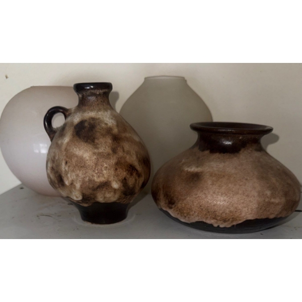 German Stonewear Pottery & Fogged Glass Vessels 8"Tall