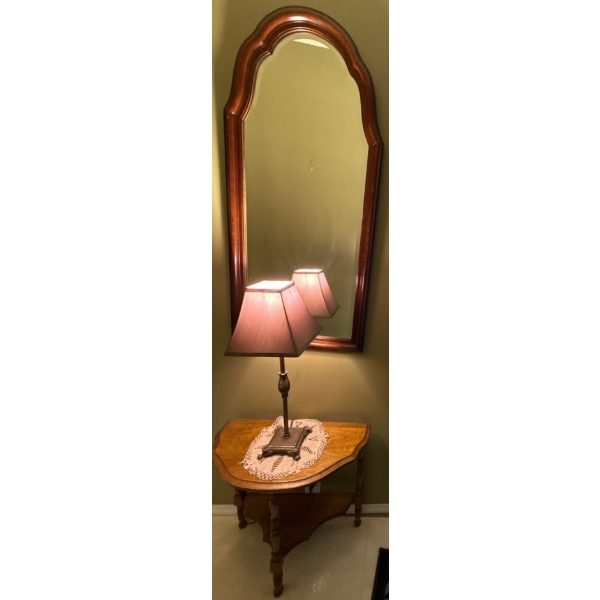 Vintage Half Moon Console Table w/ Wall Mirror & Decorative Table Lamp 41T