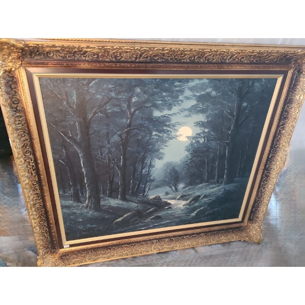 Gorgeous Night Landscape Scene, Oil on Canvas 29 w 25 h