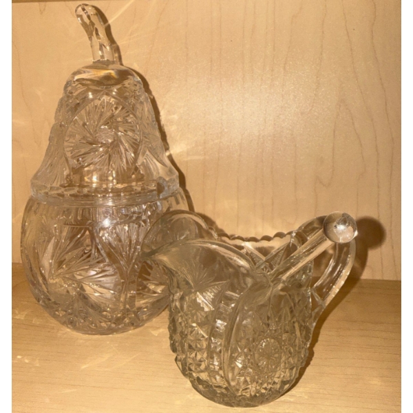 Bohemian Cut Crystal Pear & Matching Creamer 