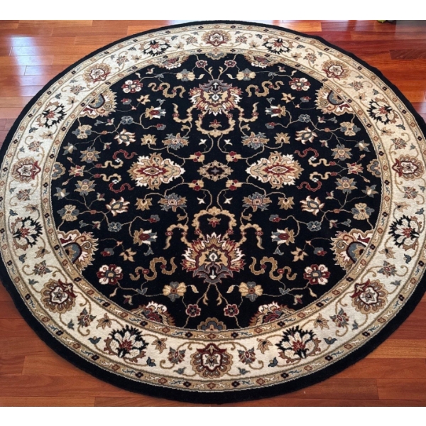 Round Nabbu Black & Cream Area Rug 88D
