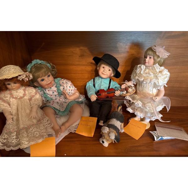 Porcelain Dolls Collection, 4 Pcs, Incl. Gibson Girls, Ashton Drake Boy & Dog 