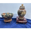 Image 1 : Handpainted Bowl and Urn with Wooden Stands