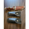 Image 1 : Vintage Contreband - 2 'Bullet" Folding Knives w/ Filet Knife in Genuine Leather Sheath