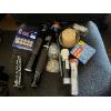 Image 1 : Assortment of flashlights, Glass jar lids, home hardware items plus collectible railroad spike 